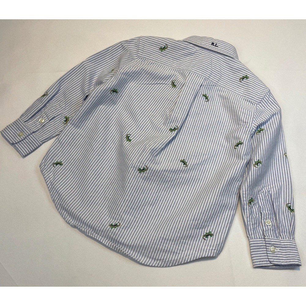 Ralph Lauren Kids‎ Blue White Stripe Lizard Embroidered Button Down Shirt 3/3T - Picture 8 of 11